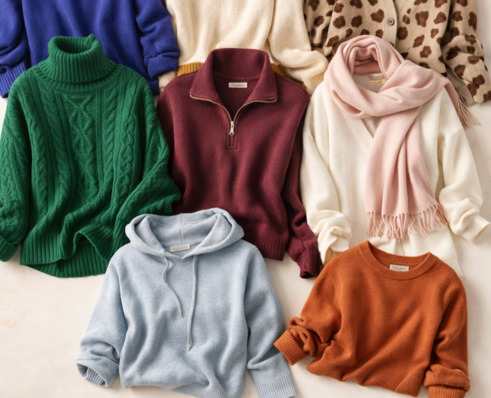 different types of knitwear and sweaters
