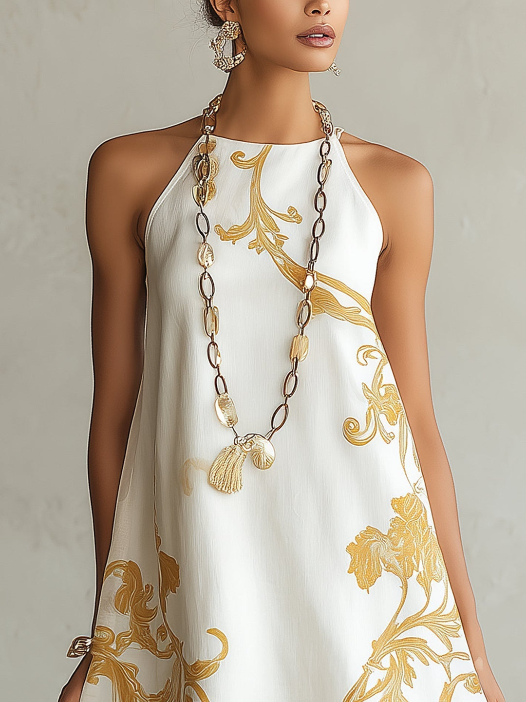Héloïse | Robe Mini en Dentelle Blanche avec Motifs Dorés