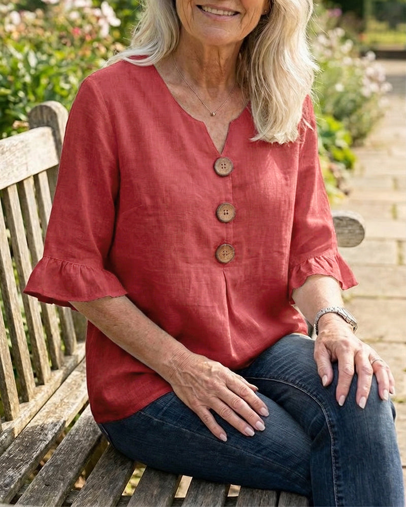 Sophie | Blouse légère en coton-lin avec boutons en bois