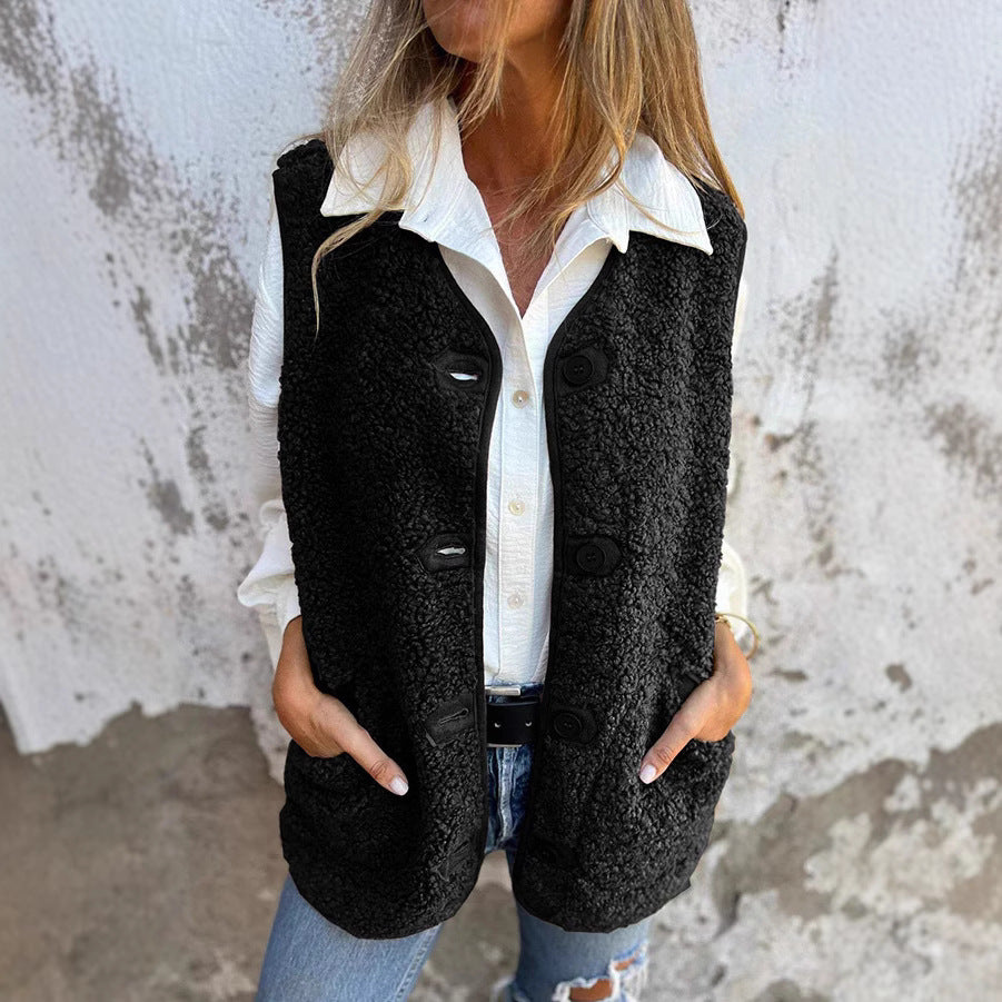 Gilet court chaud à boutons pour femmes en automne