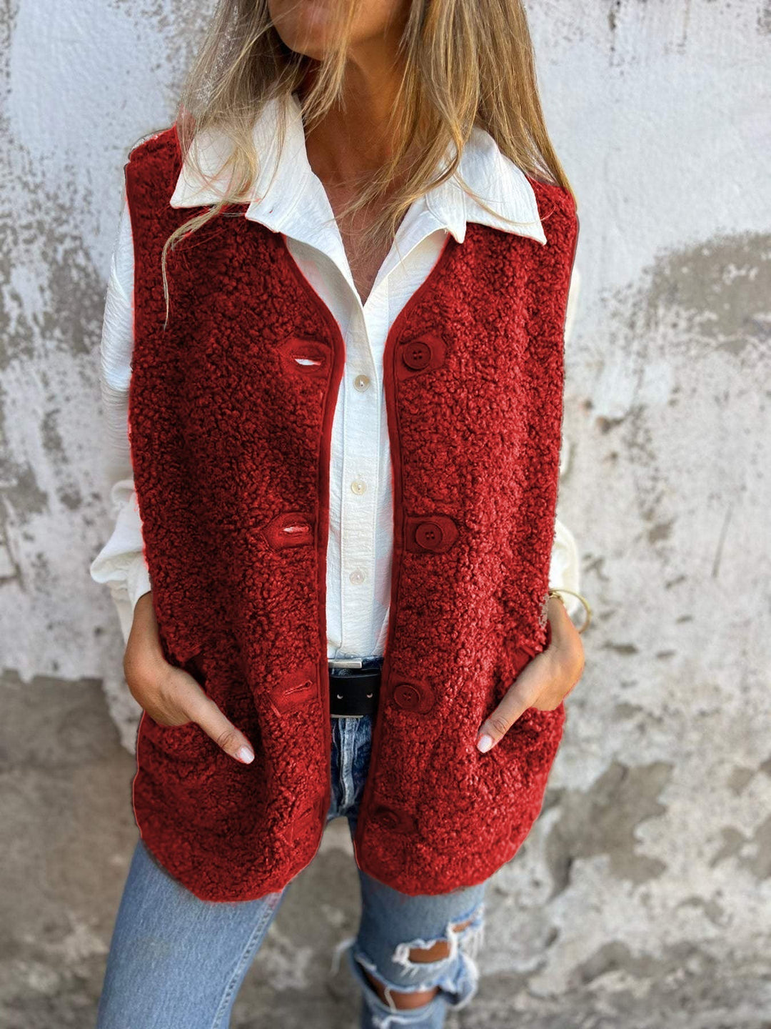 Gilet court chaud à boutons pour femmes en automne