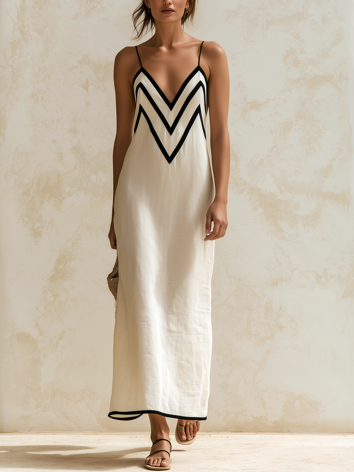 Alessandrini | Robe longue style nuisette avec bords contrastés et motif zigzag