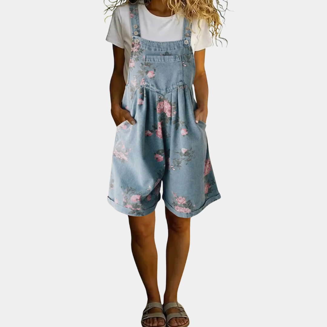 Judy | Salopette en Denim Lavato Vintage avec Sensation de Coton Doux à Fleurs