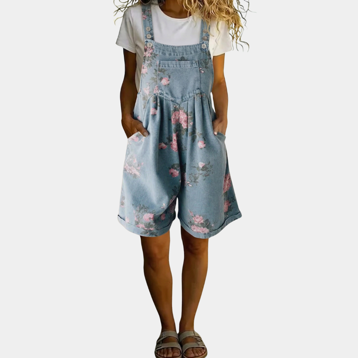 Judy | Salopette en Denim Lavato Vintage avec Sensation de Coton Doux à Fleurs