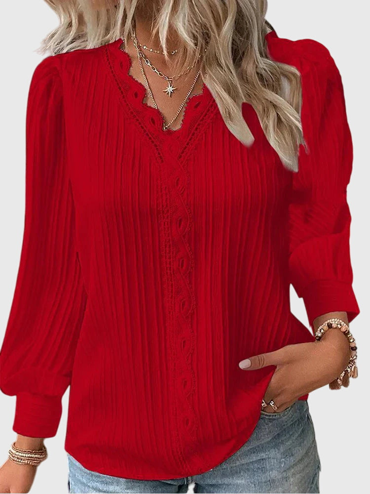 Andrea™ | Blouse élégante à col en V côtelé