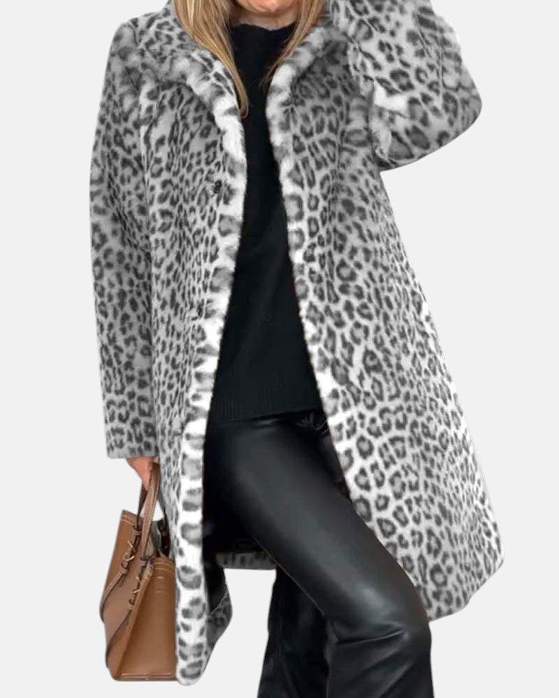 LEIA - Manteau long en imprimé léopard doux