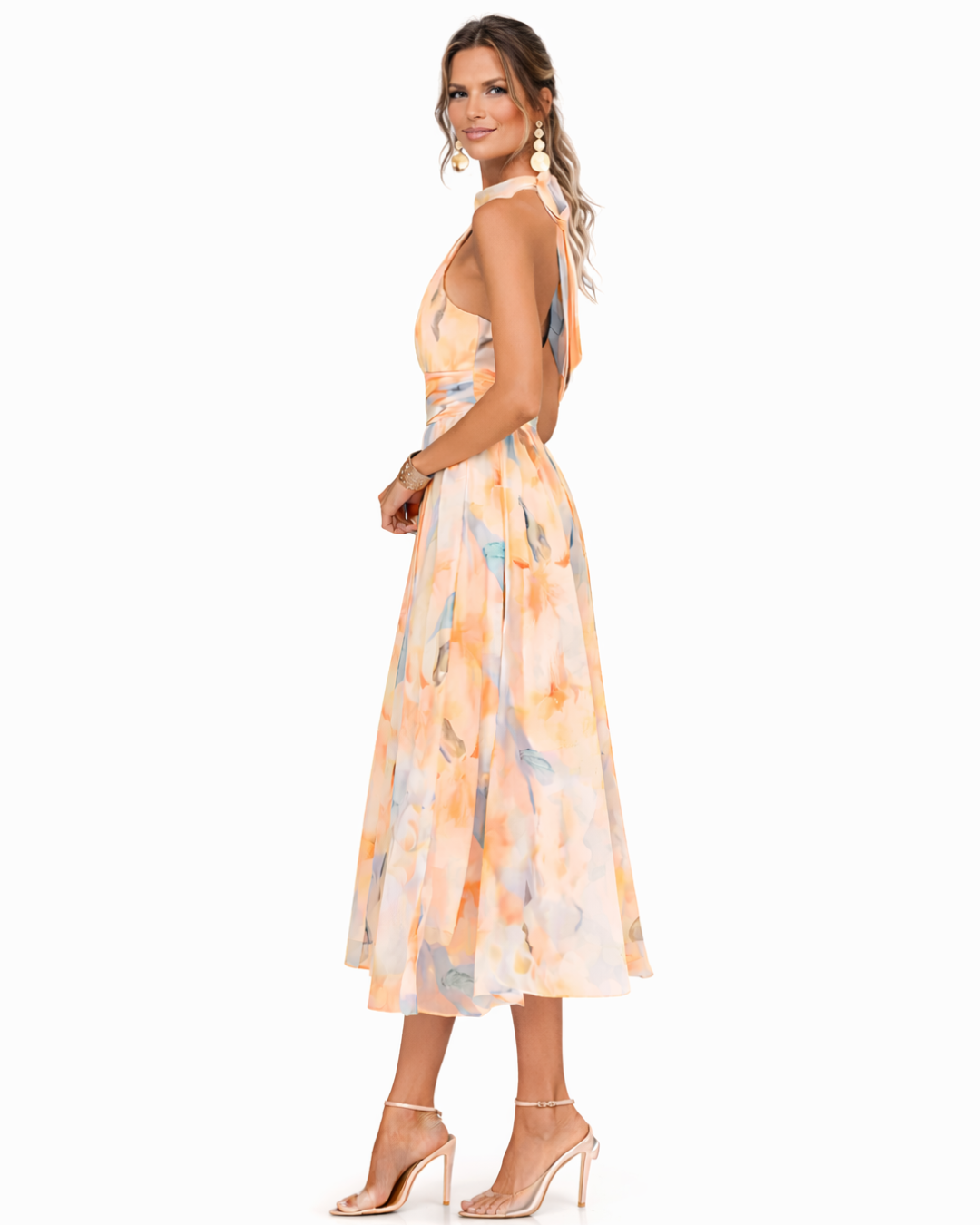 Aurore | Robe à décolleté Halter et Impression Aquarelle