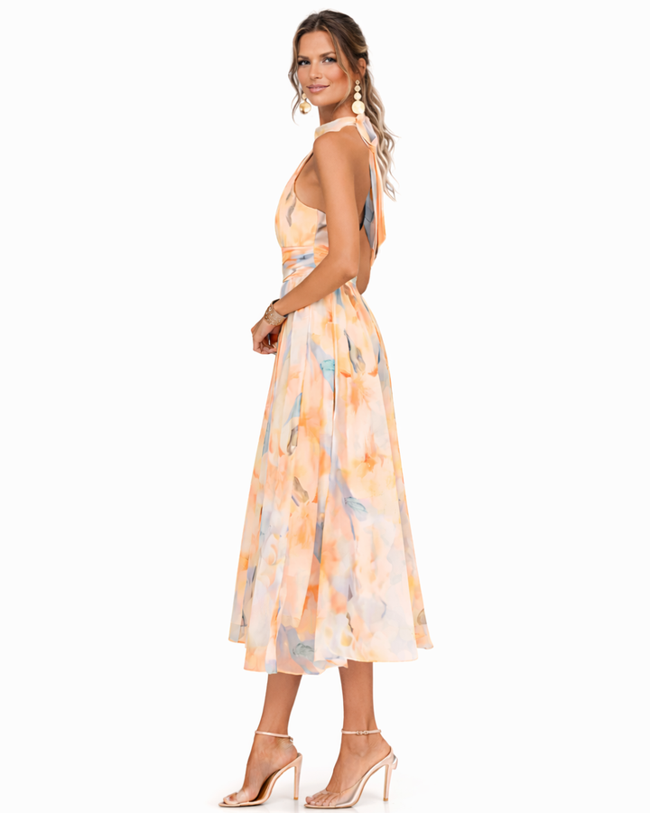 Aurore | Robe à décolleté Halter et Impression Aquarelle