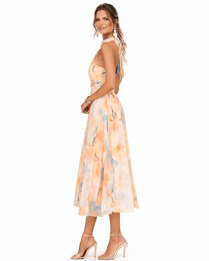 Aurore | Robe à décolleté Halter et Impression Aquarelle