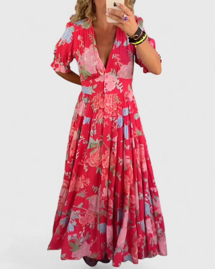 Minelle | Robe florale élégante à col en V