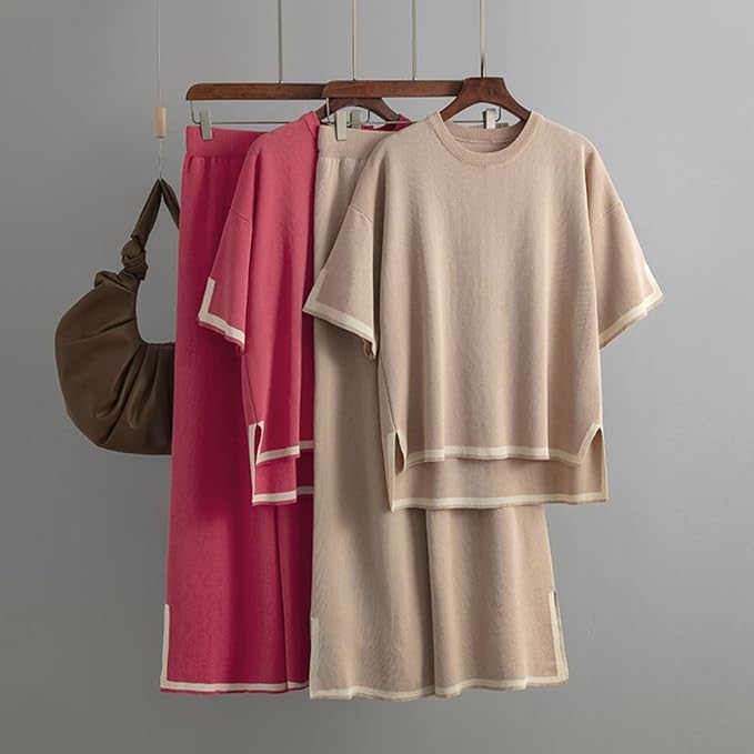 Charlotte™ - Ensemble Élégant en Soie Glacée à Manches Courtes