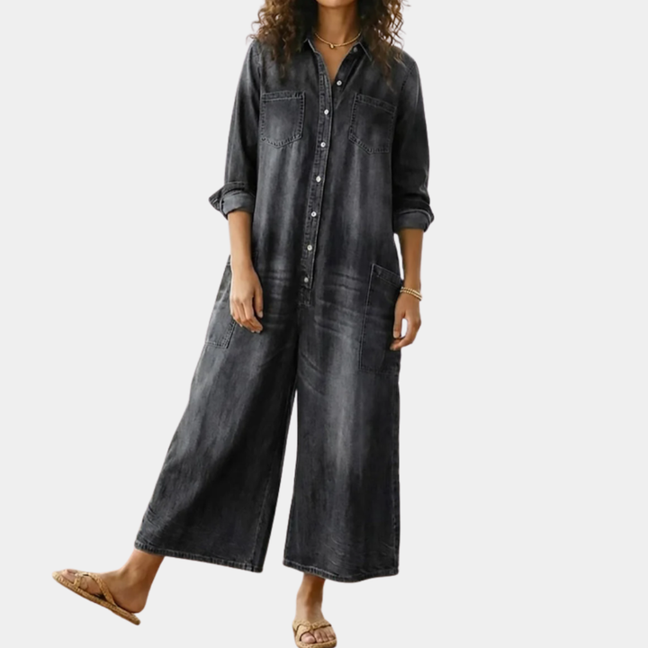 Diana | Combinaison vintage en denim coton doux lavé avec boutons
