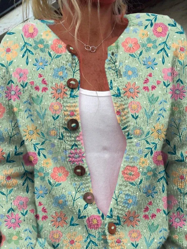 Foxfield | Cardigan en tricot à motif floral pastel avec boutons en bois