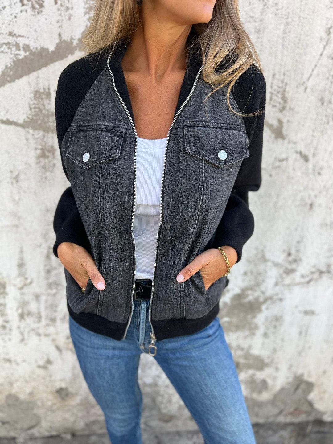 DELANEY | VESTE CASUAL AVEC FERMETURE ÉCLAIR ET COL EN V