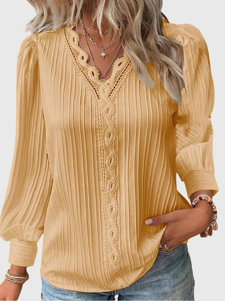 Andrea™ | Blouse élégante à col en V côtelé
