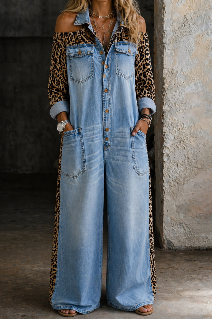 Amanda | Combinaison en denim type chemise d'une pièce