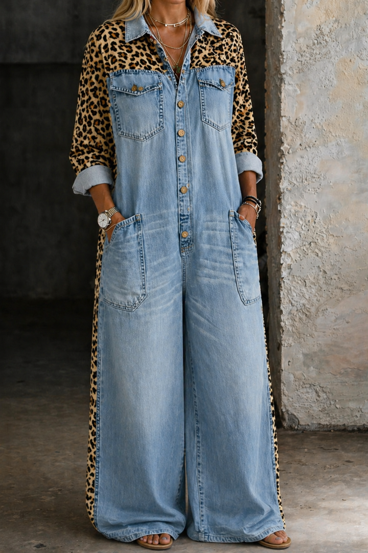 Amanda | Combinaison en denim type chemise d'une pièce