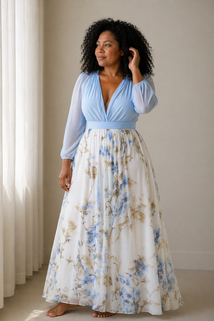 Adriana | Robe en Chiffon Floral à Manches Longues Élégante
