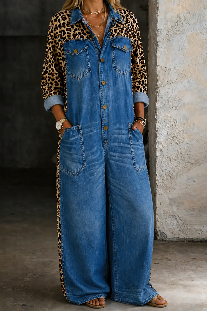 Amanda | Combinaison en denim type chemise d'une pièce
