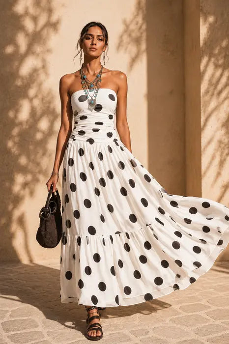 MADELYN |  Robe élégante à pois sans bretelles
