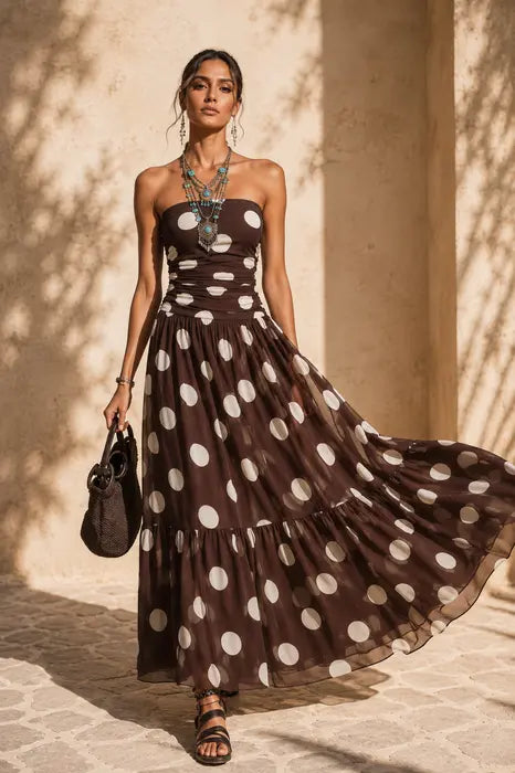 MADELYN |  Robe élégante à pois sans bretelles