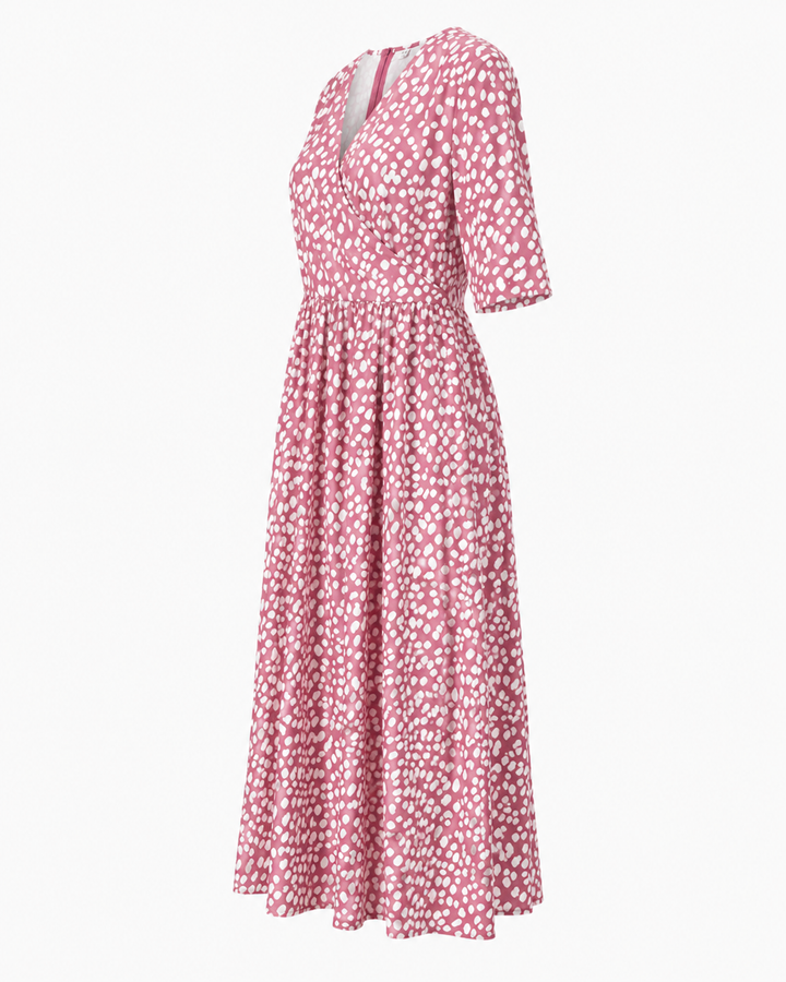 Pénélope | Robe Midi Imprimé Pois Irréguliers Col V & Taille Cintrée