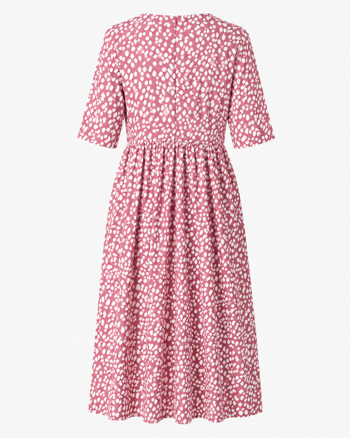 Pénélope | Robe Midi Imprimé Pois Irréguliers Col V & Taille Cintrée