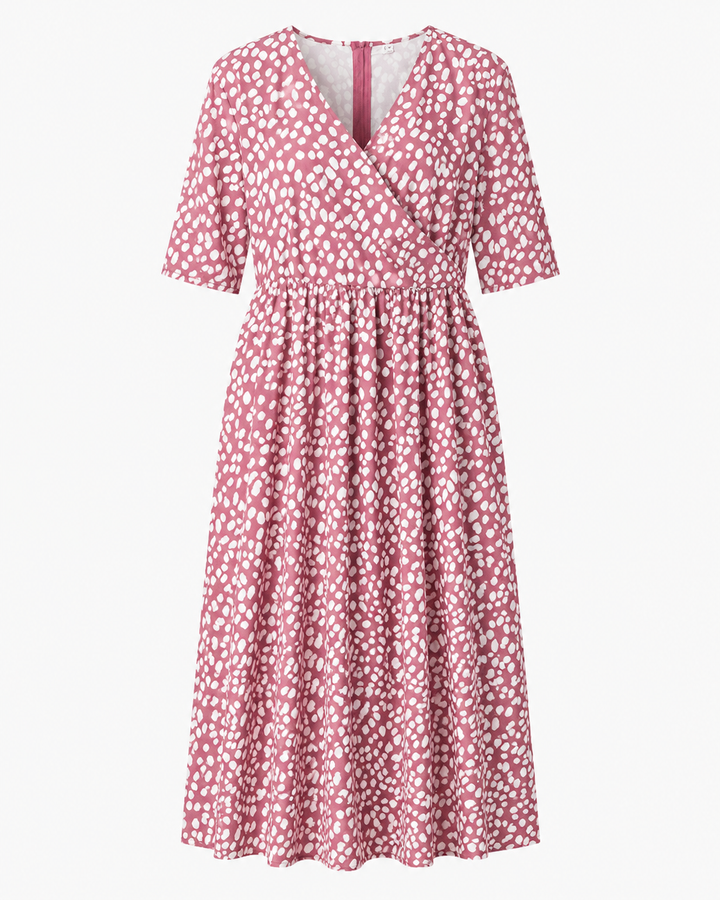 Pénélope | Robe Midi Imprimé Pois Irréguliers Col V & Taille Cintrée