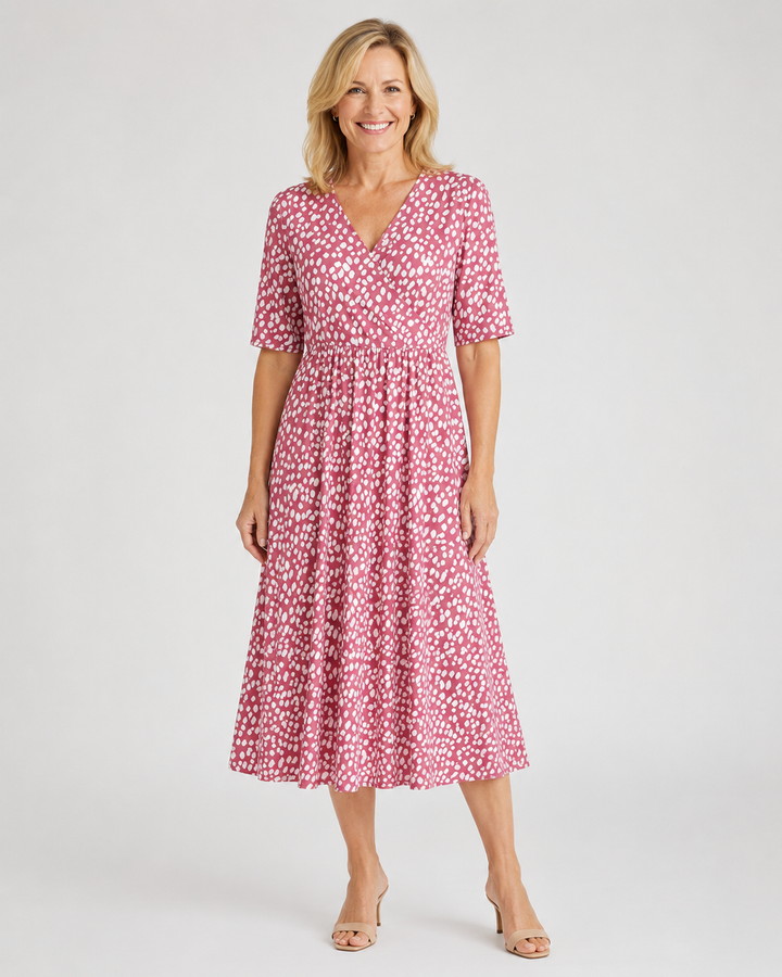Pénélope | Robe Midi Imprimé Pois Irréguliers Col V & Taille Cintrée