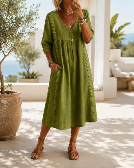 Aurélie | Robe Ample Lin Et Coton À Dentelle