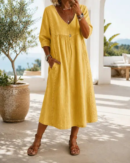 Aurélie | Robe Ample Lin Et Coton À Dentelle