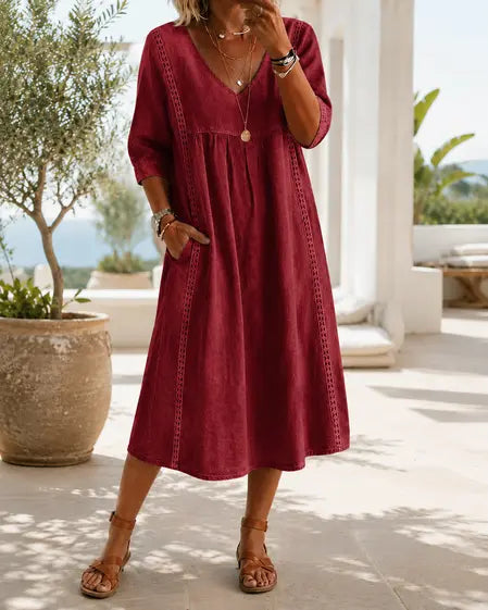 Aurélie | Robe Ample Lin Et Coton À Dentelle