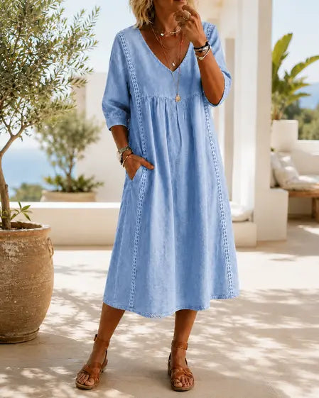 Aurélie | Robe Ample Lin Et Coton À Dentelle