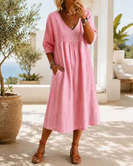 Aurélie | Robe Ample Lin Et Coton À Dentelle
