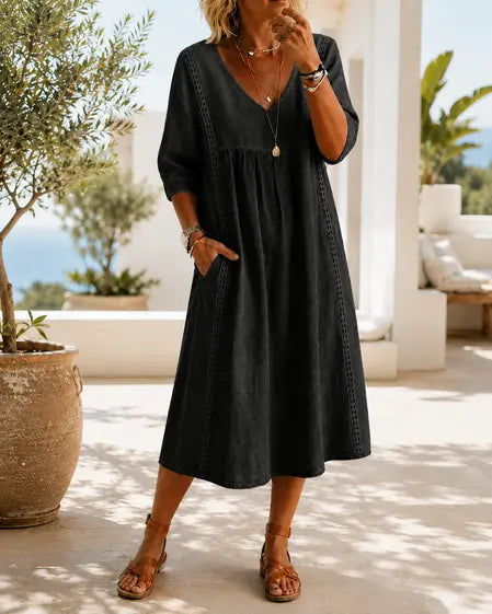 Aurélie | Robe Ample Lin Et Coton À Dentelle