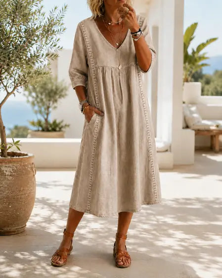 Aurélie | Robe Ample Lin Et Coton À Dentelle