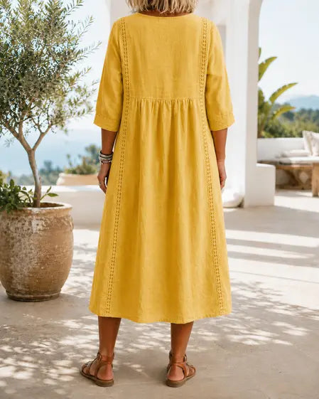 Aurélie | Robe Ample Lin Et Coton À Dentelle