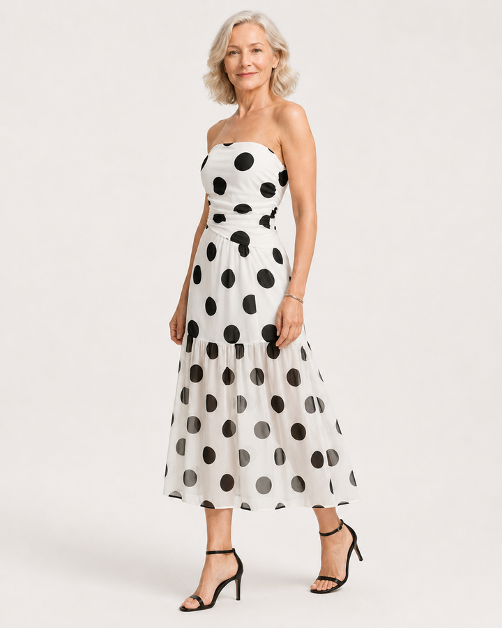 MADELYN |  Robe élégante à pois sans bretelles
