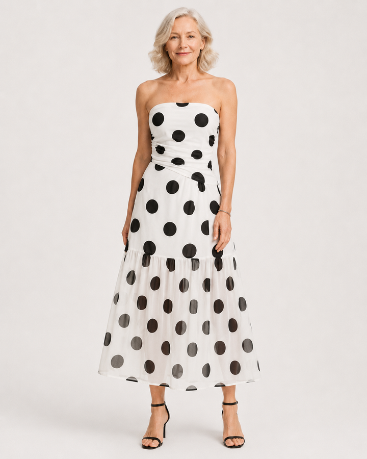 MADELYN |  Robe élégante à pois sans bretelles