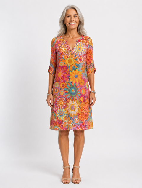 Bonita | Robe Florale Joyeuse Avec Manches Courtes Et Décolleté En V