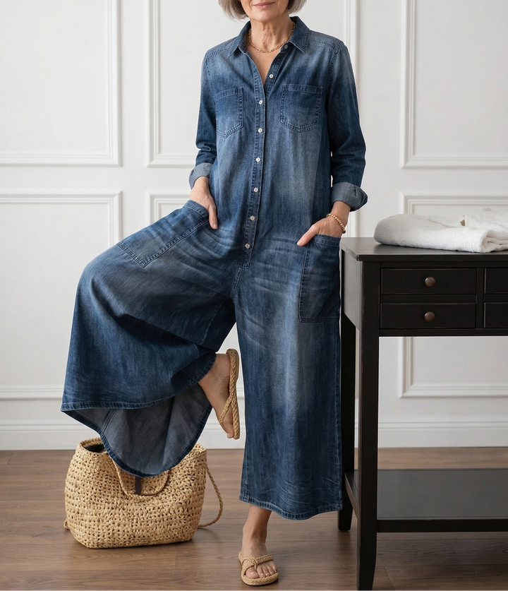 Diana | Combinaison vintage en denim coton doux lavé avec boutons