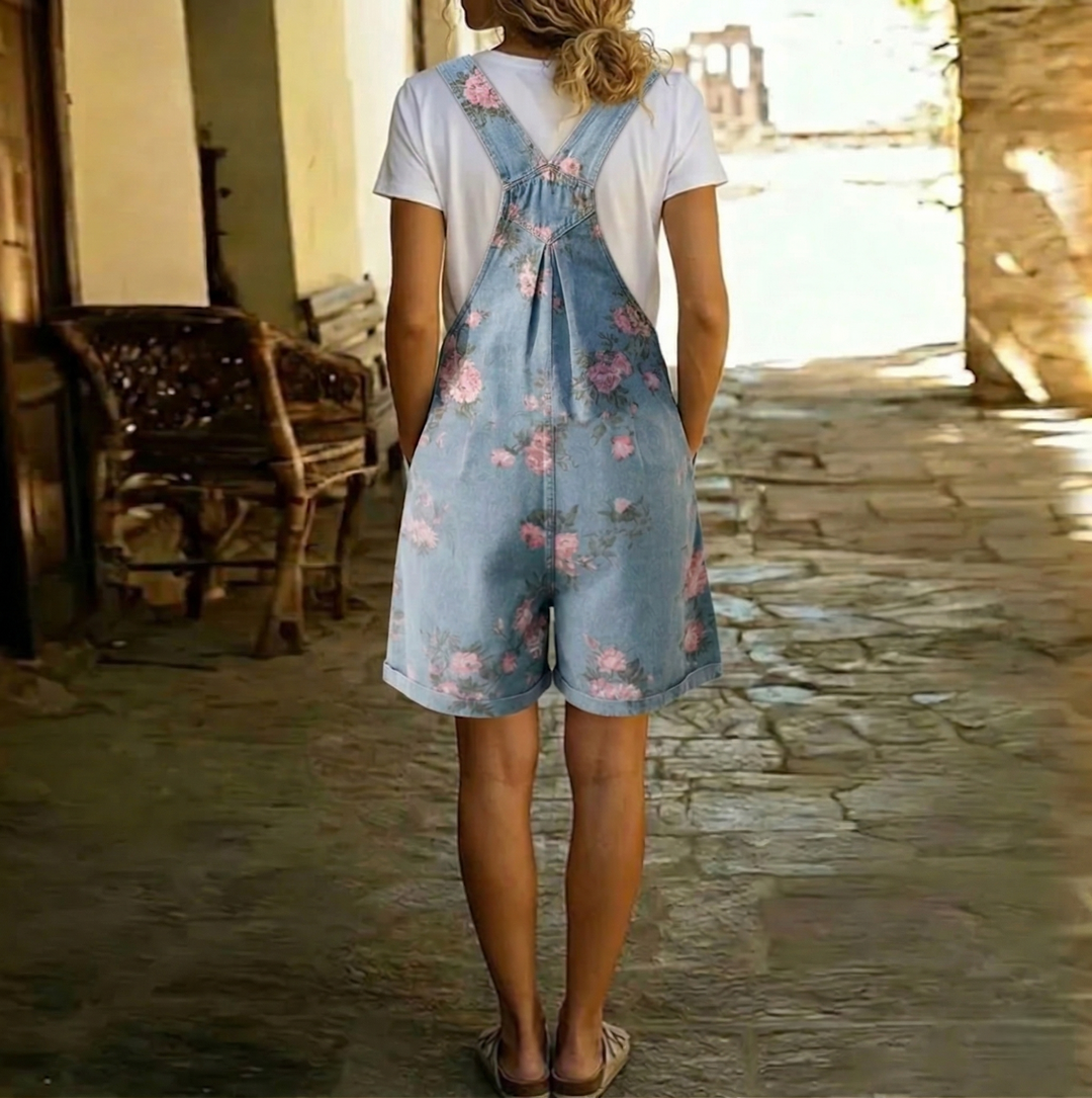 Judy | Salopette en Denim Lavato Vintage avec Sensation de Coton Doux à Fleurs