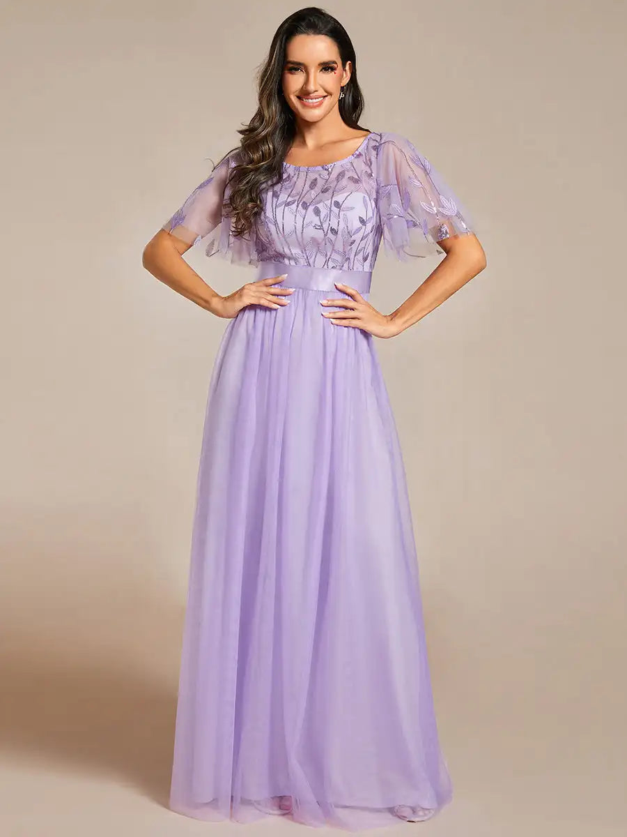 Margot | Robe Maxi à Manches Courtes en Sequins