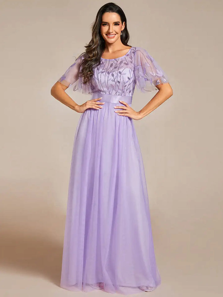 Margot | Robe Maxi à Manches Courtes en Sequins