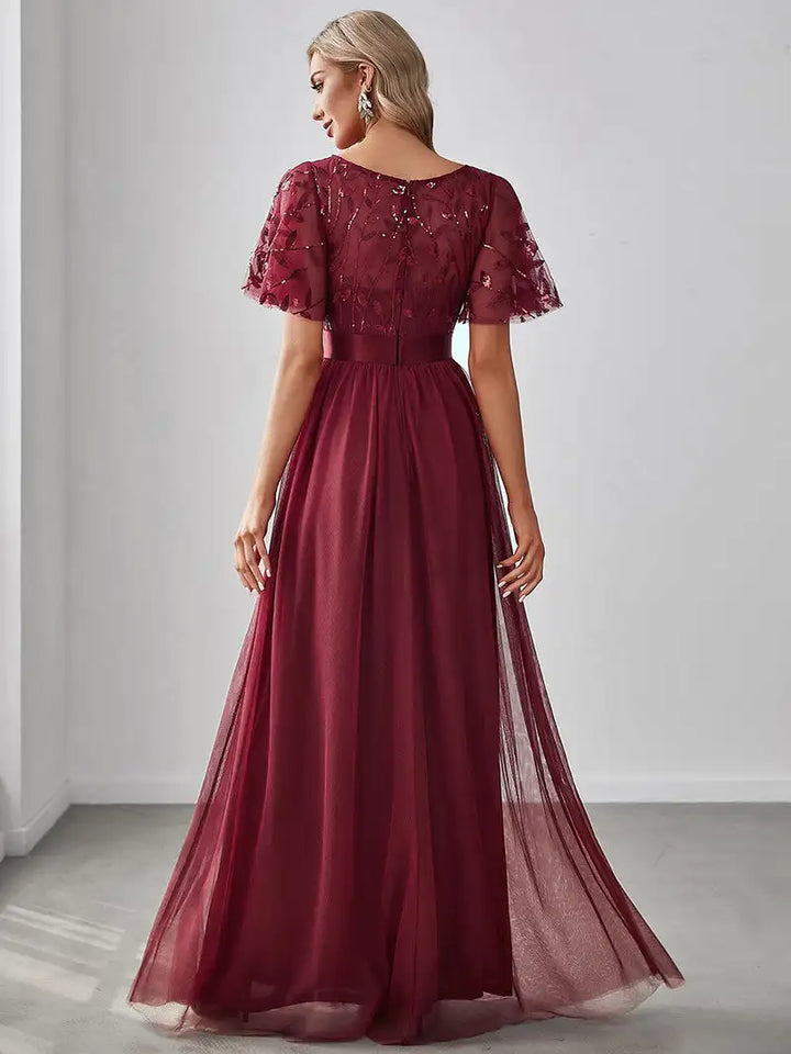 Margot | Robe Maxi à Manches Courtes en Sequins
