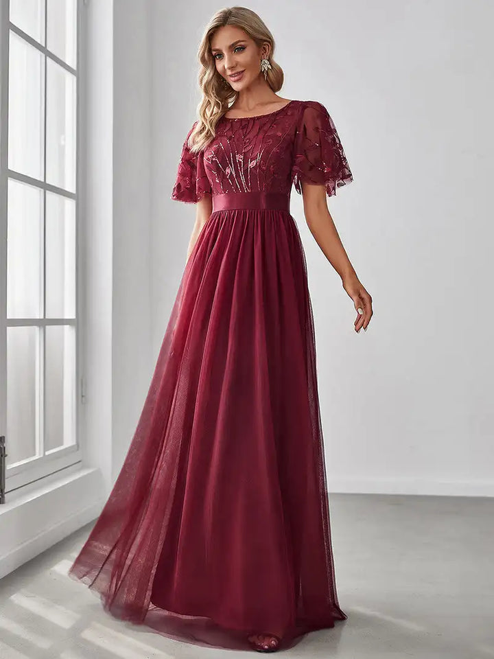 Margot | Robe Maxi à Manches Courtes en Sequins