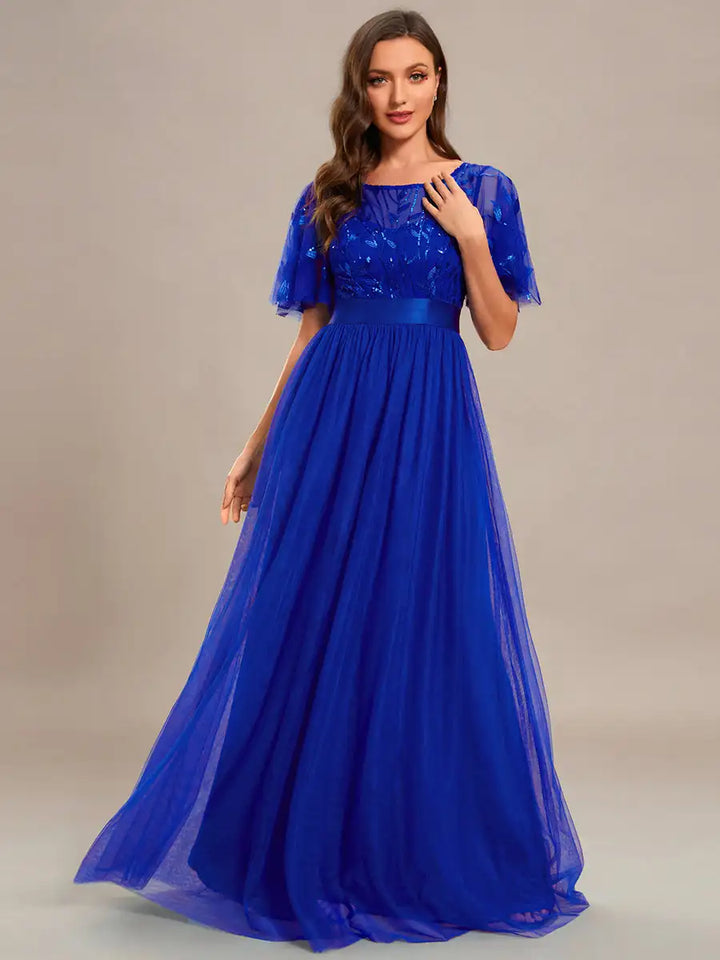 Margot | Robe Maxi à Manches Courtes en Sequins