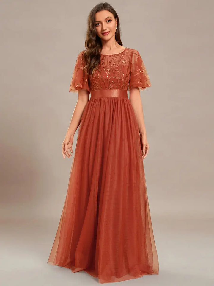 Margot | Robe Maxi à Manches Courtes en Sequins