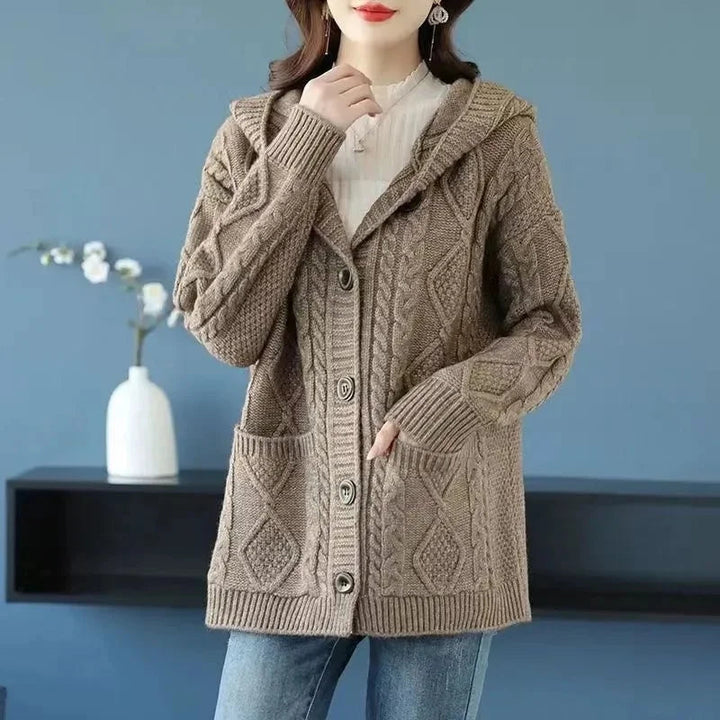 Lina™ - Cardigan Élégant en Maille Diamant