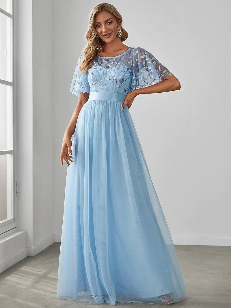 Margot | Robe Maxi à Manches Courtes en Sequins